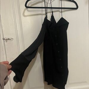 Free People off the Shoulder Black Womens button down long sleeve shirt